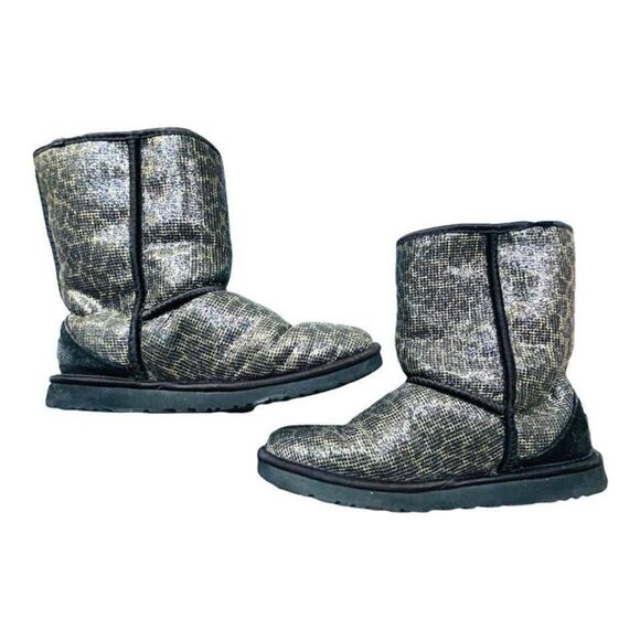 Ugg australia Rare Black Metallic Leopard Animal Print Fur LIMITED EDITION - Picture 1 of 10